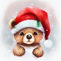 cute teddy bear, wearing christmas santa claus hat, children illustration for illustration for kindergarten, nursery Royalty Free Stock Photo