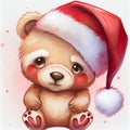 cute teddy bear, wearing christmas santa claus hat, children illustration for illustration for kindergarten, nursery Royalty Free Stock Photo