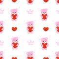 Cute teddy bears with hearts and crown. Seamless children pattern Royalty Free Stock Photo