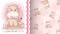 Cute teddy hippo seamless pattern Royalty Free Stock Photo