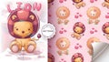 Cute teddy lion - seamless pattern