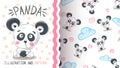 Cute teddy panda - seamless pattern