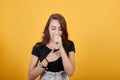 Cute teen coughing around as she is going to be sick after that. Royalty Free Stock Photo