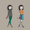 Cute teen girl in two fashion outfits. Body template. Vector illustration