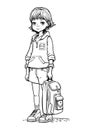 Cute teen holding a backpack coloring page. Back to school concept