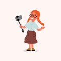 Cute teenage blogger with selfie stick, smartphone