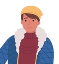 Cute Teenage Boy Wearing Knitted hat and Jacket