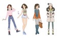 Cute teenage girl in different seasons outfits. Clothes for four seasons. Set of characters. Vector illustration Royalty Free Stock Photo
