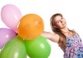 Cute teenage girl holding balloons on white Royalty Free Stock Photo