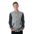 Cute teenager boy in gray sweater over white isolated background Royalty Free Stock Photo