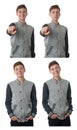 Cute teenager boy in gray sweater over white isolated background Royalty Free Stock Photo