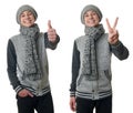 Cute teenager boy in gray sweater over white isolated background Royalty Free Stock Photo