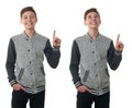 Cute teenager boy in gray sweater over white isolated background Royalty Free Stock Photo