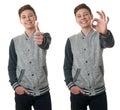 Cute teenager boy in gray sweater over white isolated background Royalty Free Stock Photo