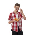 Cute teenager boy over white background Royalty Free Stock Photo