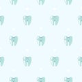 Cute teeth baby dental blue pattern background.