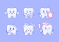 Cute teeth characters. Healthy and sick, funny and sad teeth