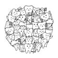 Cute teeth circle shape coloring page. Doodle mandala with funny teeth