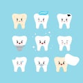 Cute teeth dental kids icon set.