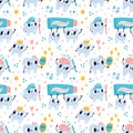 Cute teeth seamless pattern. Funny little dental characters with toothpaste and toothbrush, kids educational print, oral Royalty Free Stock Photo