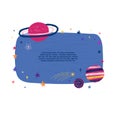 Cute template design layout with illustration of planet and stars. Banner of doodle style universe and galaxy. Frame