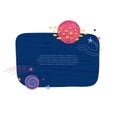 Cute template design layout with illustration of planet and stars. Banner of doodle style universe and galaxy. Frame