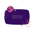 Cute template design layout with illustration of planet and stars. Banner of doodle style universe and galaxy. Frame