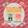 Cute template happy valentine`s day card with bear couple Royalty Free Stock Photo