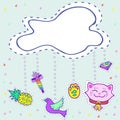 Cute template with modern stickers and cloud.