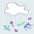 Cute template with stickers and cloud.