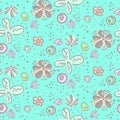 Cute tender blue doodle floral pattern