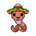 Cute tequila worm cartoon wearing a mexican sombrero hat