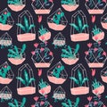 Cute terrarium flower plant seamless pattern