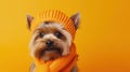 Cute terrier dog dressed in yellow scarf