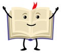 Cute textbook character. Humanities book. Smiling happiness human book. Open paper textbook for study exercise, cartoon