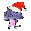 cute textured cartoon of a elephant wearing santa hat