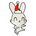 cute textured cartoon of a rabbit dancing wearing santa hat