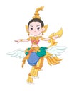 Cute Thai mythological creature Kinnaree cartoon illustration Royalty Free Stock Photo