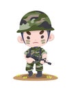 Cute Thai soldier standing strong cartoon illustration