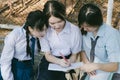 Cute thai students girl studying together Royalty Free Stock Photo