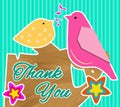 Cute Thank You Card with Two Birds Sitting on a Tree.