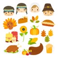 Cute Thanksgiving Character Vector Set