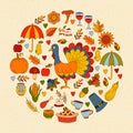Cute thanksgiving holidays doodles circle