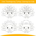 Cute Thanksgiving Turkey Coloring Page Cartoon Vector