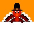 Thanksgiving Turkey Pilgrim Holding Horizontal Banner Orange