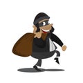 Cute thief character. cartoon illustration. Bandit with bag. Robber in mask