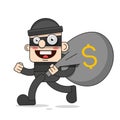 Cute Thief Character. Vector Cartoon Illustration. Bandit With Bag. Robber In Mask