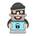 Cute Thief Character. Vector Cartoon Illustration. Bandit With Bag. Robber In Mask