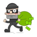 Cute Thief Character. Vector Cartoon Illustration. Bandit With Bag. Robber In Mask