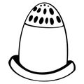 Cute thimble for sewing thread. Digital doodle outline art. Print for scrapbooking, cards, fabrics, design, banners, textiles, col